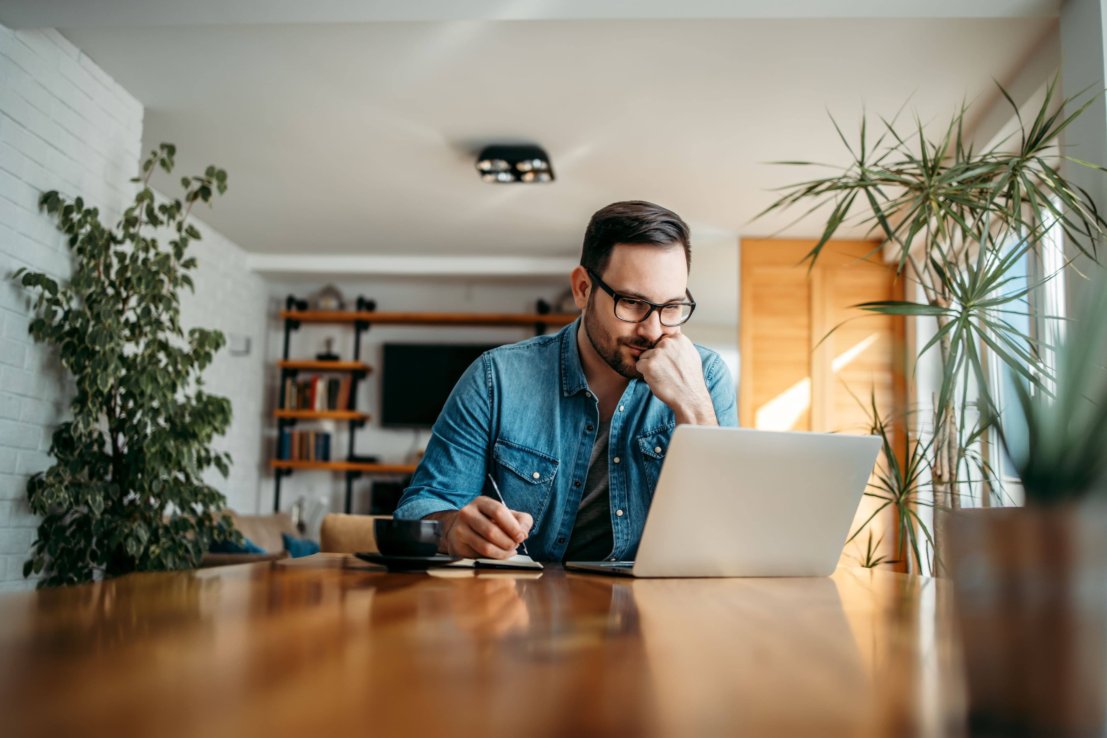 Man is watching a webinar