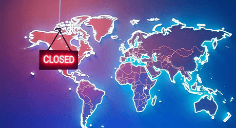 World map with a closed sign