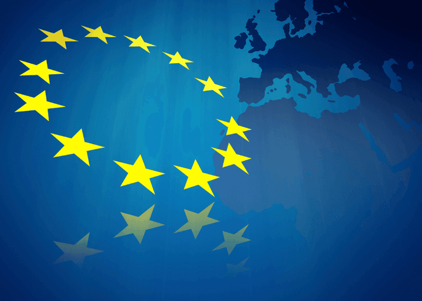 European union stars over map of Europe
